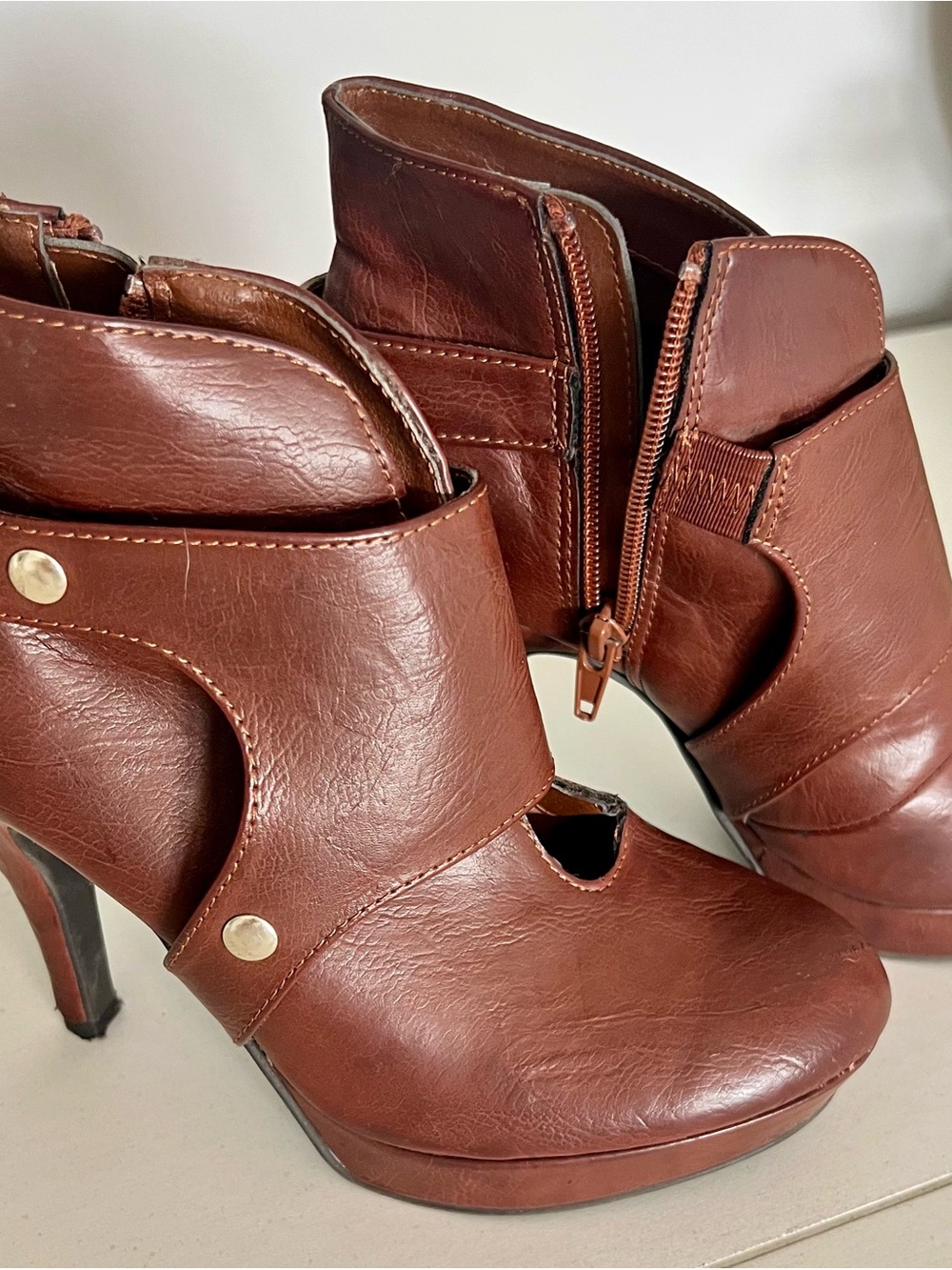 Cole Haan Brown Cutout Platform High-Heel Ankle Booties